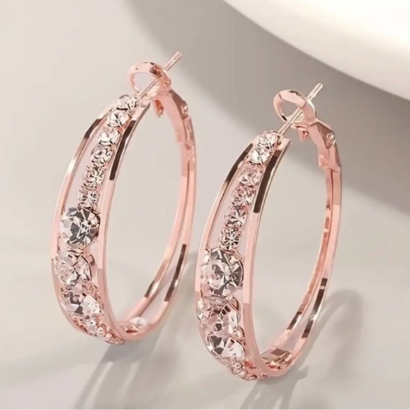 Womens Rhinestone Circle Drop Earrings Dazzling Fashion Jewelry Rose Golden NWOT - Picture 1 of 8